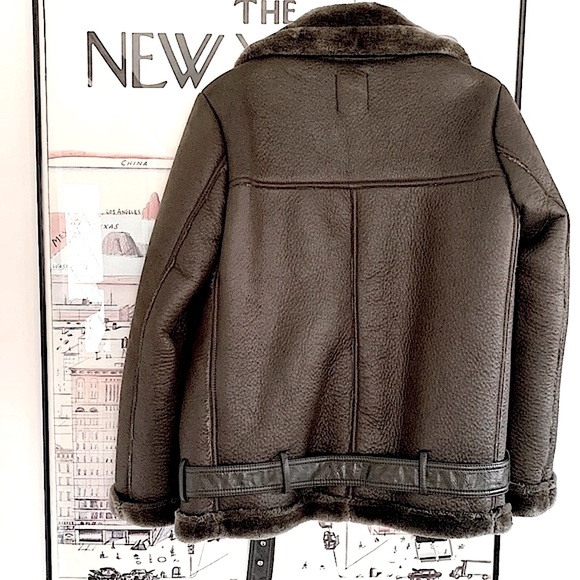 Forever 21 moss green faux suede|fur oversized aviator jacket size Small - Picture 2 of 13